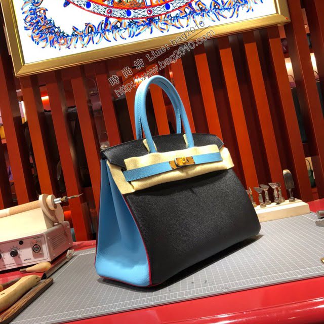 Hermes女包 愛馬仕經典款Birkin包 epsom皮手掌紋 Hermes鉑金拼色女士手提包  am2079